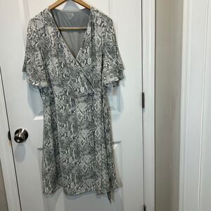 TIME AND TRU Womens Snake Print Wrap Dress Flutter Sleeve Midi Size XXL